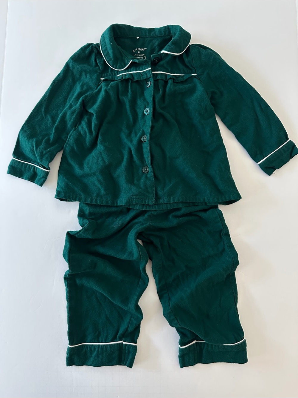 Posh Peanut Girls Green Two Piece Button Down Pajama Set Long Sleeves Pants 2T